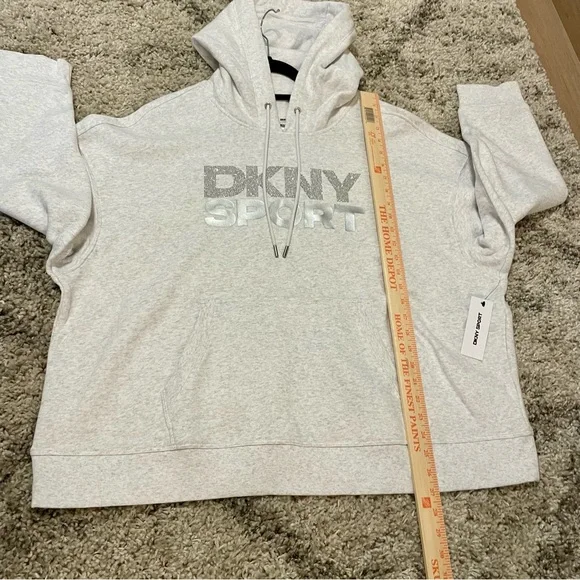 NWT DKNY Sport Women’s Rhinestone Sequin Logo Hoodie Light Gray - Size 2X - Picture 6 of 12